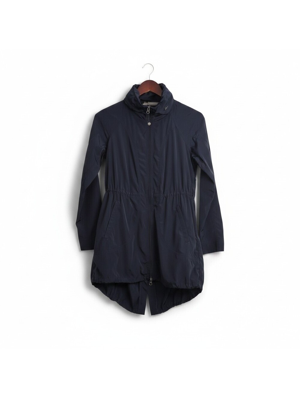 Athleta Drippity Jacket Womens XXS Blue Rain Windbreaker Stow Hood Cinched Waist